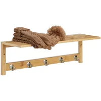 Relaxdays Wandregal mit Hakenleiste, Bambus, HxBxT: 18 x 62