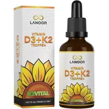 Vitamin D3+K2 Tropfen 50ml - Hoch Bioverfügbar mit Markenrohstoff K2VITAL® 99,7% All-Trans - Hochdosiert mit 1000I.E. Vitamin D3 pro Tropfen - mit Premium MCT aus Kokosöl - in Deutschland hergestellt