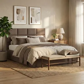 mebligo Polsterbett 160x200 cm mit Lattenrost, stabiles Doppelbett mit dekorativem Kopfteil, ohne Bettkasten, Samt, Braun, YORK 160 x 200 - Braun