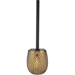 WC-Garnitur WENKO "Modell Idro", gold (goldfarben), H:39cm Ø:10cm, Keramik, Edelstahl, Reinigungsbürsten, WC-Bürstenhalter aus Keramik mit Linienstruktur, flexibel platzierbar