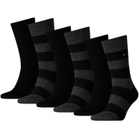 TOMMY HILFIGER Herren Socken, 6er Pack - Rugby Sock, Strümpfe, Streifen, uni/gestreift Schwarz 39-42