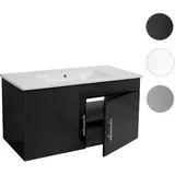 Mendler Waschbecken + Unterschrank HWC-D16, Waschbecken Waschtisch, FSC®-Zertifiziert, hochglanz 90cm - schwarz