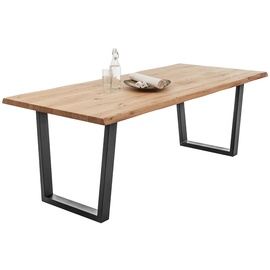Lomadox Esstisch 220x100cm, Eiche massiv geölt mit Baumkante, NEWBURGH-119 - Braun