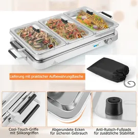 Goplus 2 in 1 Buffetwärmer & Warmhaltebehälter, 450W elektrische Warmhalteplatte mit Deckeln, 8 L Buffet Wärmer mit Temperaturregler von 50°C bis 150°C, Edelstahl Speisenwärmer für Catering - Silber