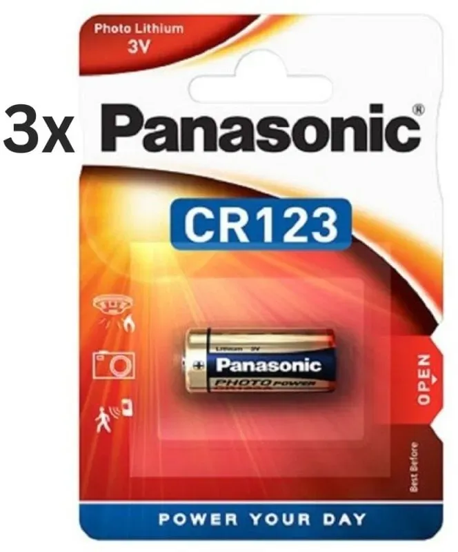 3x Panasonic CR123AL/1BP Photobatterie CR123 1400mAh