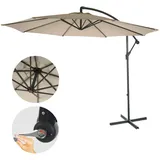 Mendler Ampelschirm Acerra, Sonnenschirm Sonnenschutz, Ø 3m neigbar, Polyester/Stahl 11kg ~ sand-beige ohne Ständer