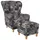 Supellex Ohrensessel Flora 72 x 95 x 73 cm Schwarz/Beige mit Hocker