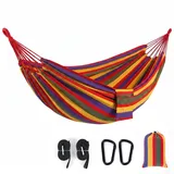 Sekey Hängematte mit Karabinern Tragetasche aus Baumwolle Doppelhängematte für Outdoor, bis 200 kg Belastbar, für Garten, Balkon Terrasse Indoor ... - Rot