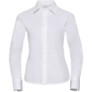 Russell Collection Klassische Twill Bluse  Langarm, white, XS