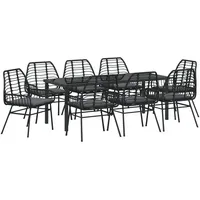 VidaXL 9-teiliges Garten-Essgruppen-Set mit Kissen Schwarz Poly Rattan