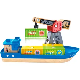 HaPe Spielzeug-Schiff Frachtschiff und Hafenkran