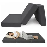 POKAR Klappmatratze 3-teilige Faltmatratze Wasserabweisend Camping Matratze Gästematratze Feldbett Klappbett Gästebett Bodenmatratze Schlafmatratze 120 x 195 x 15 cm, Anthrazit