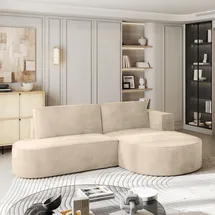 masseno ECKSOFA CORTIO M R-S Creme Velours-Stoff mit Schlaffunktion