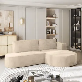masseno ECKSOFA CORTIO M R-S Creme Velours-Stoff mit Schlaffunktion