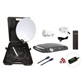 RED OPTICUM Camping Sat Anlagen Komplettset HD I Mobile Satelliten-Anlage mit Opticum AX 300 Mini V3 Sat-Receiver - Single LNB - Camping Koffer Set - HDMI Kabel UVM. I Camping Sat-Anlage komplett