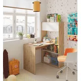 Dmora Schreibtisch Dmangn, Umkehrbarer Eckschreibtisch mit Bücherregal, Arbeits- oder Bürotisch mit mehreren Positionen, 108x70h140 cm, Weiße und