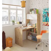 Dmora Schreibtisch Dmangn, Umkehrbarer Eckschreibtisch mit Bücherregal, Arbeits- oder Bürotisch mit mehreren Positionen, 108x70h140 cm, Weiße und