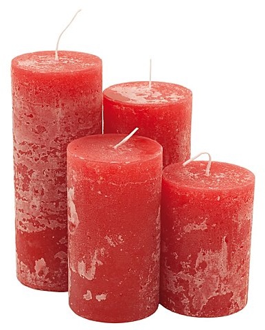 Rustikale Kerzen, rot, abgestuft, 4 Stück
