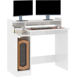 vidaXL Schreibtisch mit LEDs Hochglanz-Weiß