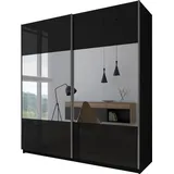 Domando Kleiderschrank Sila Modern für Schlafzimmer Breite 194cm, Schwebetüren, Hochglanz, Spiegel in Schwarz Matt und Schwarz Hochglanz mit Spiegel