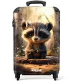 NoBoringSuitcases.com Kinderkoffer, Kinder Koffer, Koffer Kinder, Kinder Reisekoffer, Reisetasche Kinder, Kindertrolley, Kinder Koffer mit Rollen, Suitcase, Handgepäck 55x40x20 cm (Waschbär - Braun)