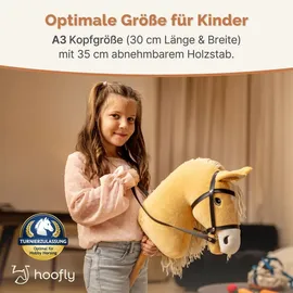hoofly Hoofly® Hobby Horse Beige (Haflinger) – Großes Steckenpferd für Kinder A3 mit Schraubstab/Hobby Horse Pferde Set mit Trense