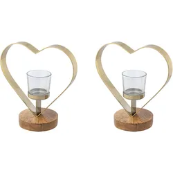 Teelichthalter CREATIV HOME "Kerzenhalter Herz", beige (champagnerfarben), B:20cm H:20cm T:10cm, Holz, Edelstahl, Glas, Kerzenhalter, aus Holz, Edelstahl und Glas