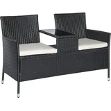 Outsunny Polyrattan Gartenbank 2-Sitzer mit Tisch, Gartensofa aus Stahl Schwarz, B133 x T63 x H84cm, wetterfest & modern   Aosom.de