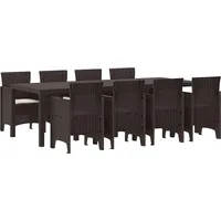 VidaXL 9-tlg. Garten-Essgruppe mit Kissen Braun Polt Rattan