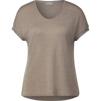 STREET ONE T-Shirt, V-Ausschnitt, Schimmer-Optik für Damen, Safari Beige, 42