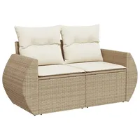 VidaXL Gartensofa mit Kissen 2-Sitzer Beige Poly Rattan
