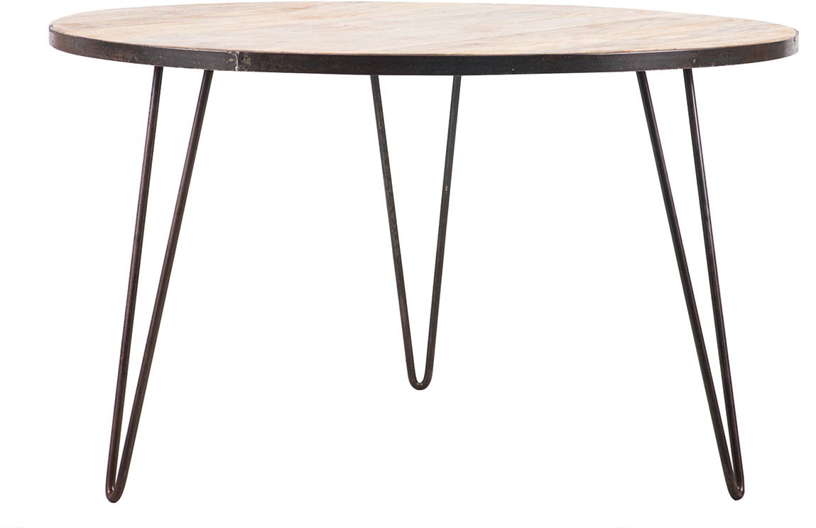 Table à manger ronde industrielle bois manguier massif et métal D125 cm ATELIER