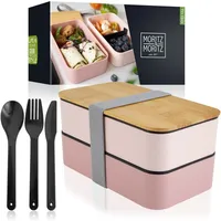 Moritz & Moritz MoritzundMoritz Lunchbox Bento Box 4336, Kunststoff, Brotdose mit Besteck, 2-teilig, rosa, 2x 680 ml