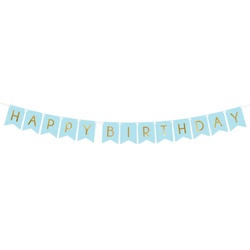 partydeco Wimpelkette, Happy Birthday Girlande 15x175cm hellblau blau