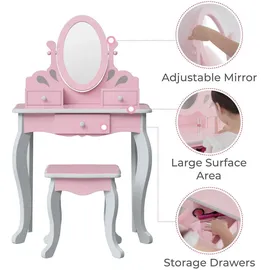 Teamson Kids Kinder-Schminktisch, Pink, Holzwerkstoff, Mode, Freiform, 63x99x32 cm, Babymöbel, Kinderkommoden