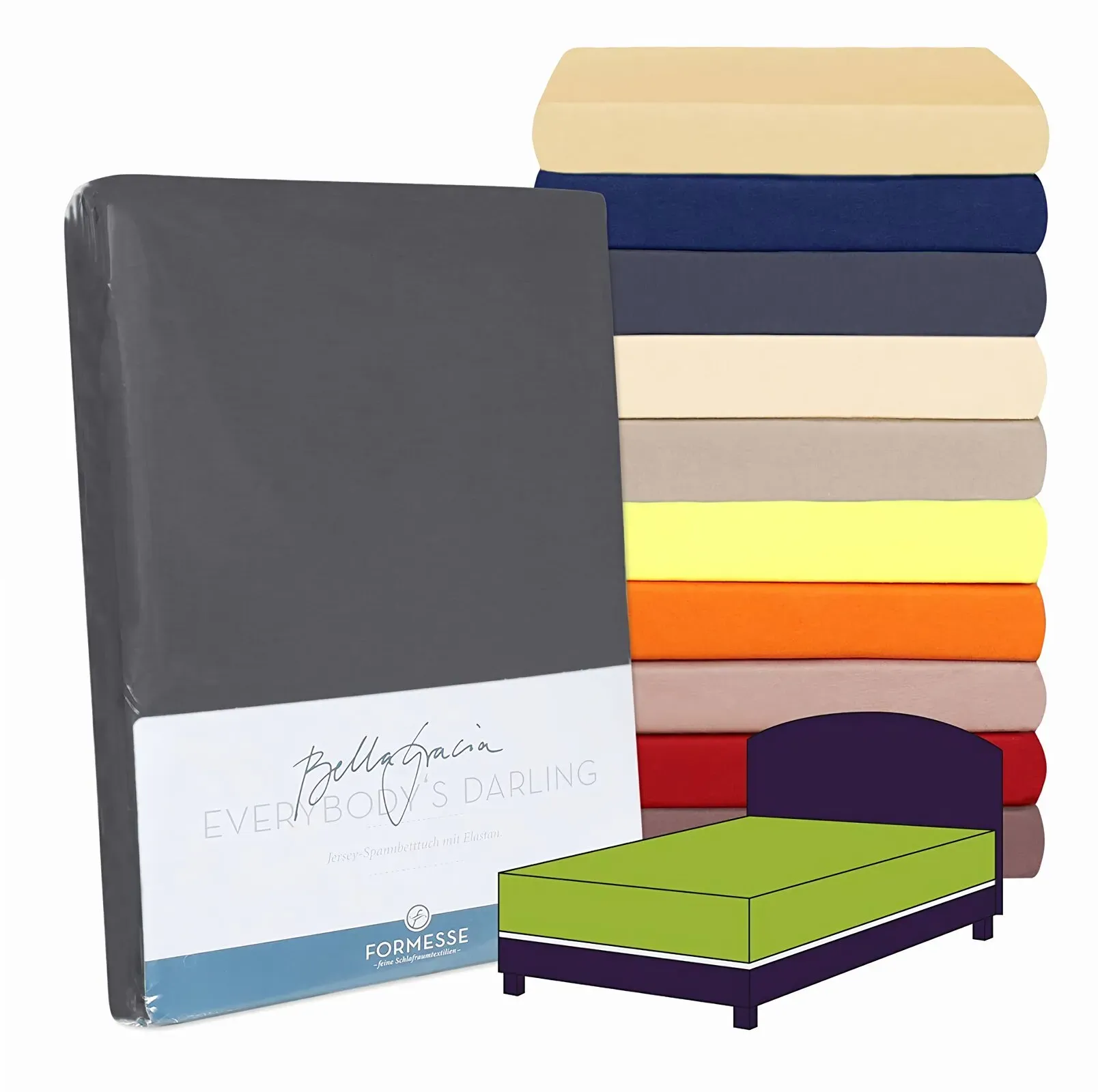 Formesse »Bella Gracia« Boxspring Spannbetttuch Alto 0215 hellanthrazit / 90x190 - 100x220 cm