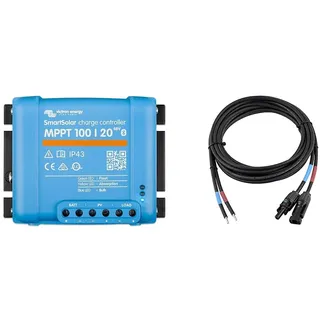 Victron Energy SmartSolar MPPT Laderegler 100/20-48 12V 24V 48V 20A Solarladeregler Bluetooth integriert & enjoy solar 4mm2 Profi-Verbindungskabel Solarmodul zu Solarladeregler Anschlusskabel 3m