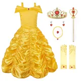 JerrisApparel Mädchen Belle Kostüm Prinzessin Kleid Drop Shoulder Cosplay Kostüm (3-4 Jahren, Gelb mit Zubehör) - 3-4 Jahre