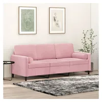 vidaXL Sofa 3 Sitzer, Couch mit Zierkissen, Rosa Samt