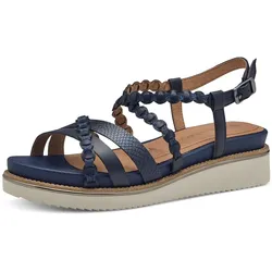 Keilsandalette TAMARIS, Damen, Gr. 36, blau (navy), Leder, Lederimitat, modisch, Schuhe, Riemchensandale, Sommerschuh mit verstellbarer Schnalle