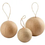 Creativ Company Weihnachtskugeln aus Holz, D 4+5+6 cm, 6er Set