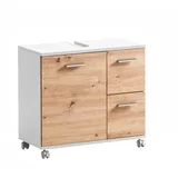 Schildmeyer Palermo Waschbeckenunterschrank 157634, Mattweiß/Artisan Eiche Dekor, 65,1 x 32,0 x 60,0 cm