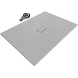 iflair Smc Duschwanne Duschtasse mit Anti-rutsch Flach Mit Steinoptik Grau inkl. Ablaufgarnitur 140x100 cm