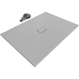 iflair Smc Duschwanne Duschtasse mit Anti-rutsch Flach Mit Steinoptik Grau inkl. Ablaufgarnitur 140x100 cm