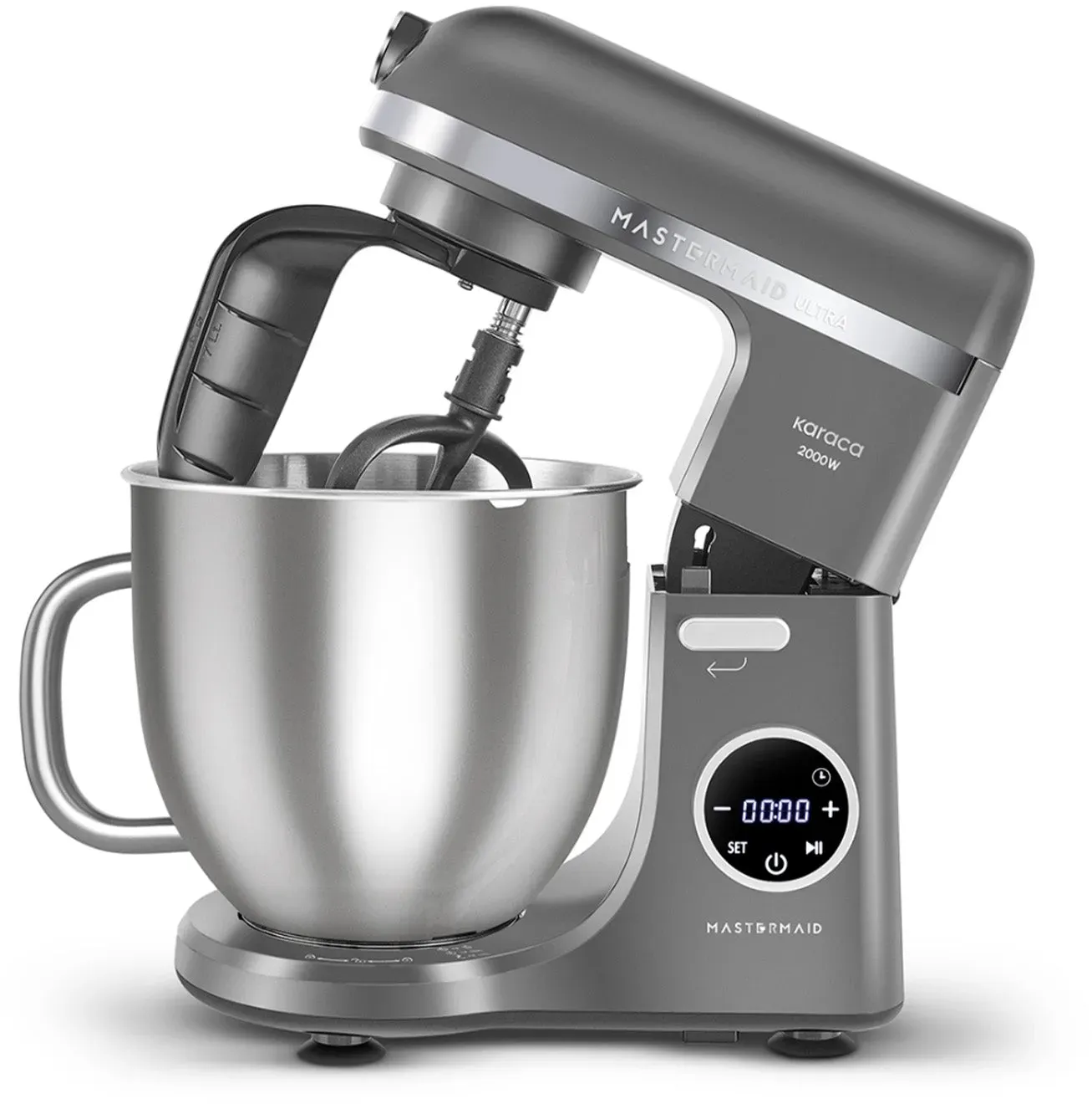 Karaca Mastermaid Chef Ultra D2000W Küchenmaschine mit Digitaldisplay Galaxy Grey 7L
