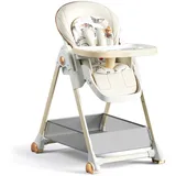 Nine point nine PU-Leder Hochstuhl Baby, Umbaubarer Klappbarer Hochstuhl Baby mit Liegefunktion, Kinderhochstuhl 6 Höhen 3 Liegepositionen, Baby Essen Stuhl Abnehmbaren Doppeltabletts Rädern (White)