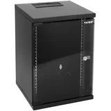 HMF 63409-02 Serverschrank 10 Zoll 9 HE 300 mm Tiefe Voll montiert Glastür Schwarz