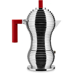 pulcina, aluminium-kaffeemaschine mit rotem griff 6 tassen, alessi