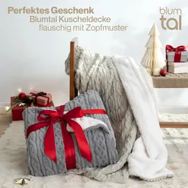 Blumtal Kuscheldecke 150x200 cm mit Zopfstrick-Optik - Oeko-TEX zertifizierte Mikrofaser Fleecedecke mit weicher Sherpa-Innenseite - Wohndecke 150x200 - waschbare Wohn- & Kuscheldecke Grau/Weiß