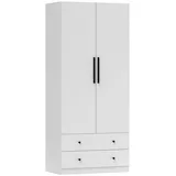 Homcom Kleiderschrank Mehrzweckschrank 2-türig mit Tiefem Innendesign, Kleiderstange und 2 Schubladen Garderobenschrank für Schlafzimmer 79 x 43 x 180 cm Weiß